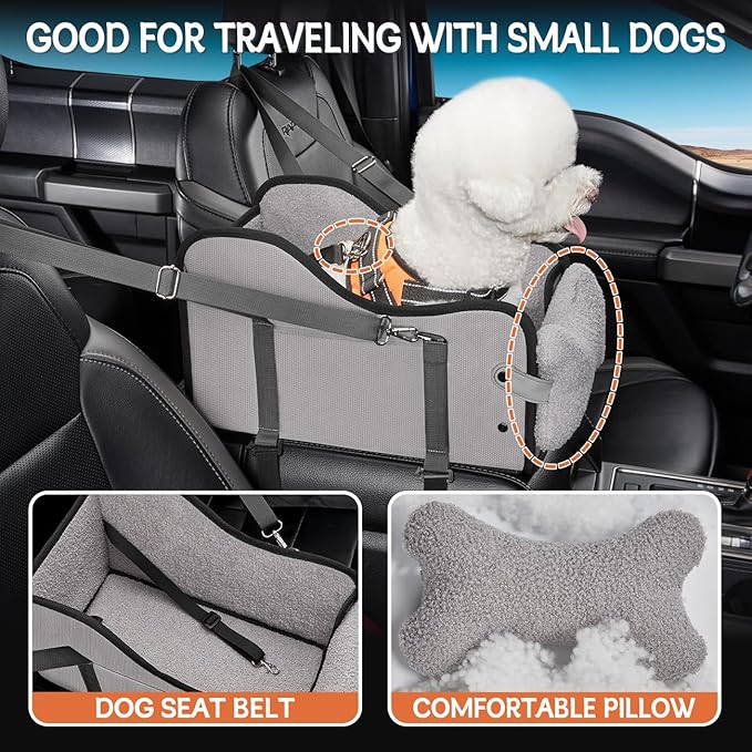 Center Console Dog Car Seat,Pet Puppy Car Seat,Middle Console Dog Armrest Booster Seat for Small Dogs(Gray)
