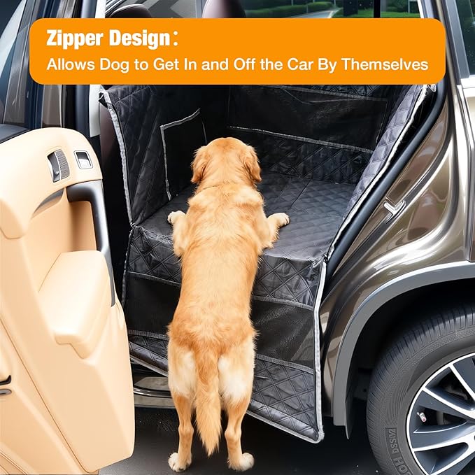 Dog Car Seat for Large Dogs, Back Seat Extender with Mesh Windows, Strong Support Dog Car Seat Cover for Cars, Trucks and SUVs (Black and Silver)