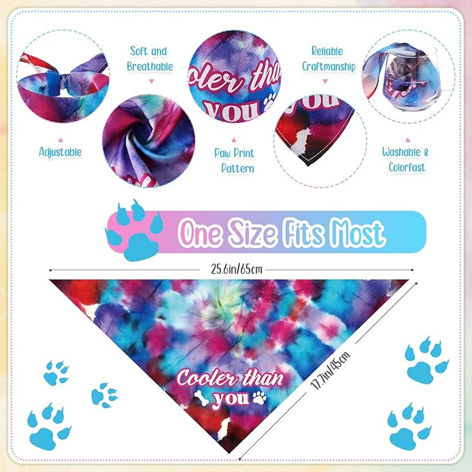 Sweetude 100 Pcs Tie Dye Dog Bandanas Bulk with Sayings Pet Triangle Scarf Bibs Washable Puppy Kerchief Adjustable Grooming Supplies for Small Medium Large Dog Cat Costume Accessories