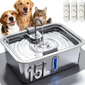 15L Automatic Water Dispenser for Dogs Cats with Silicone Pet Feeding Mat & 3 Filters, Large Capacity Stainless Steel Pet Fountain with Low Water Alert and Quiet Pump