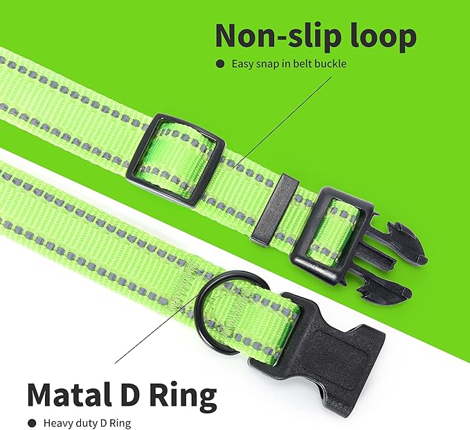 Mile High Life Reflective Dog Collar, Basic Dog Collars Adjustable Quick Release, Soft Nylon Pet Collar with Metal D-Ring for Small Medium Large Dogs (Lime, XS Neck9-13)