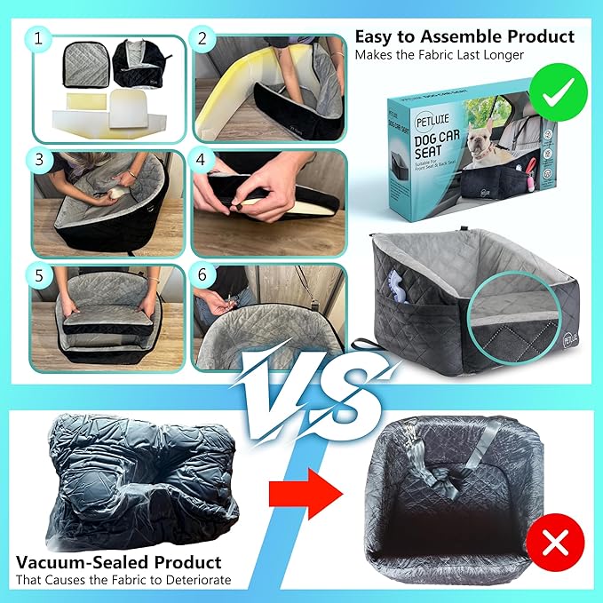 Dog Car Seat – Soft and Comfy Dog Booster Car Seat for Small, Medium Dogs Weighing Up to 30 lbs – Washable and Detachable Puppy Booster Seat with Strap and Pocket – Pet Travel Essential