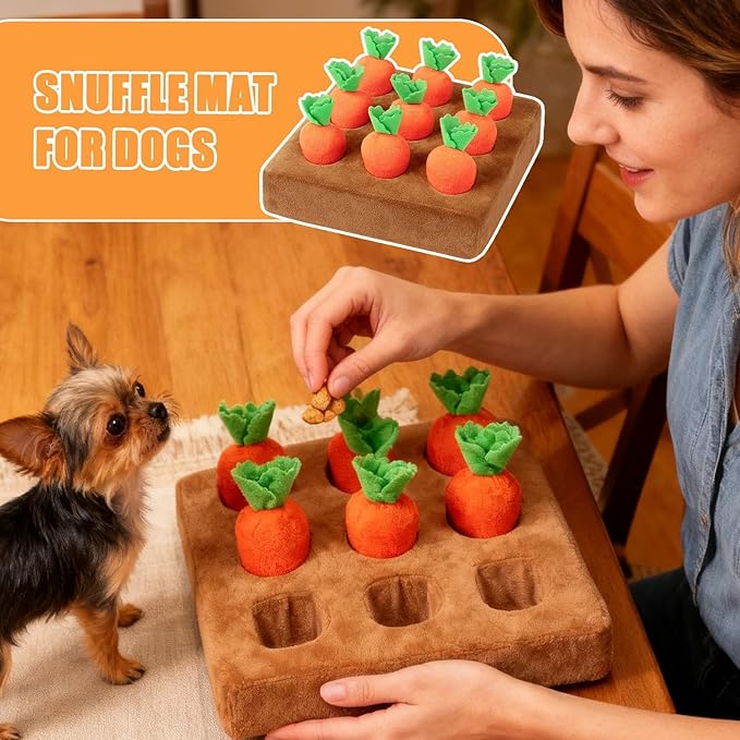 Carrot Snuffle Mat, Plush Carrot Interactive Feed Game, Plush Puzzle Toys, Non-Slip Nose Work Feed Games Pet Stress Relief with 9 Carrots