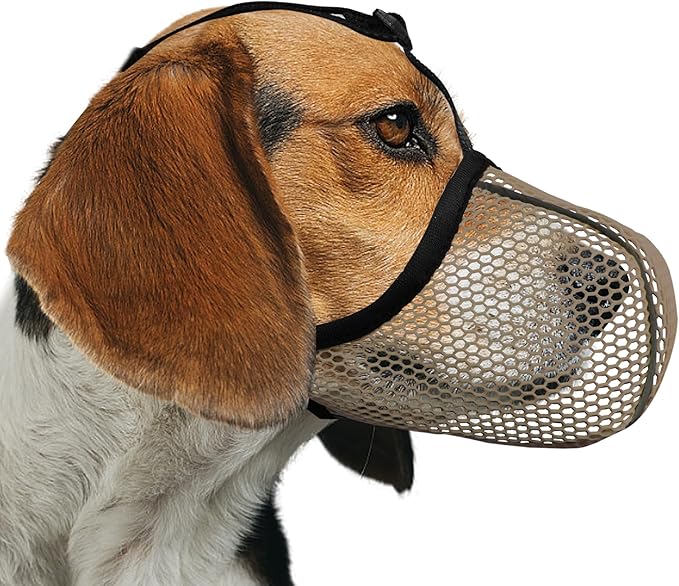 Dog Muzzle, Breathable Soft for Small to Medium Dogs to Anti & Prevent Barking Biting Chewing, Reflective & Adjustable Basket Muzzle with Air Mesh for Schnauzer Brown M
