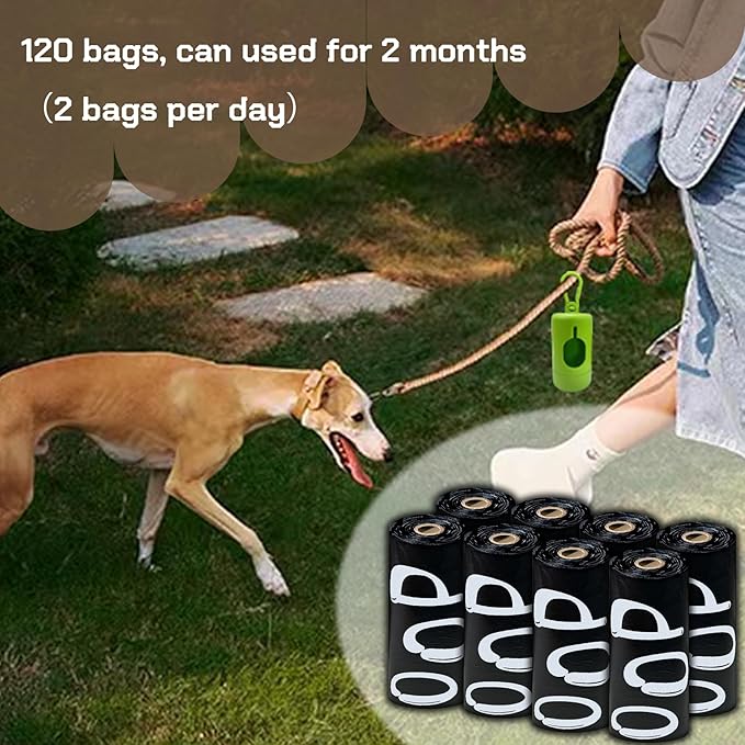 Dog Poop Bags Rolls with Dispenser - Scented & Leak-Proof Dog Waste Bags in Green/Black, 13x9 Inch Extra Large Poop Bags for Dogs, 120/360/630 Counts