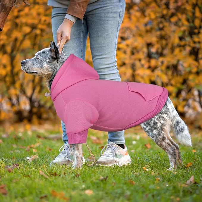 Dog Hoodie Dog Sweaters for Large Dogs Sweater Solid Soft Brushed Fleece Pet Clothes Pet Hoodie Sweatshirt with Pocket(Pink-XXL)