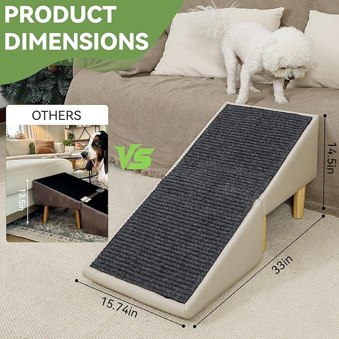 Dog Ramp, 2-in-1 Split Ottoman Gentle 23 Incline Dog Steps Built in Lightweight Folding Pet Ramp for Couch, 17.71”H Pet Chair, Pet Steps Specially for Older Dogs (Off-White)