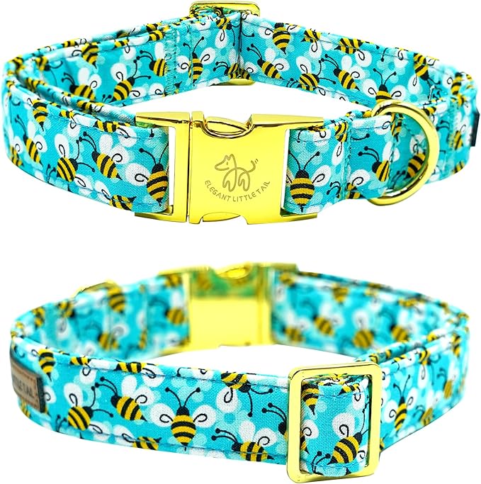 Elegant Little Tail Summer Pet Collar, Durable Bees Print Dog Collar, M, 1 Inch Width, 13.5 Inch Length, Cotton, Unique Design, Superior Durability, Perfect for Small, Medium, Large Dogs
