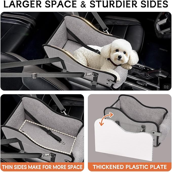 Center Console Dog Car Seat,Pet Puppy Car Seat,Middle Console Dog Armrest Booster Seat for Small Dogs(Gray)