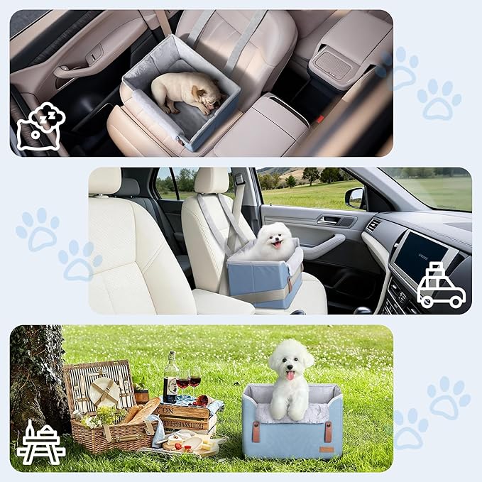Dog Car Seat for Dog, Soft Portable Pet Booster Car Seat with Clip-On Safety Leash, Blue