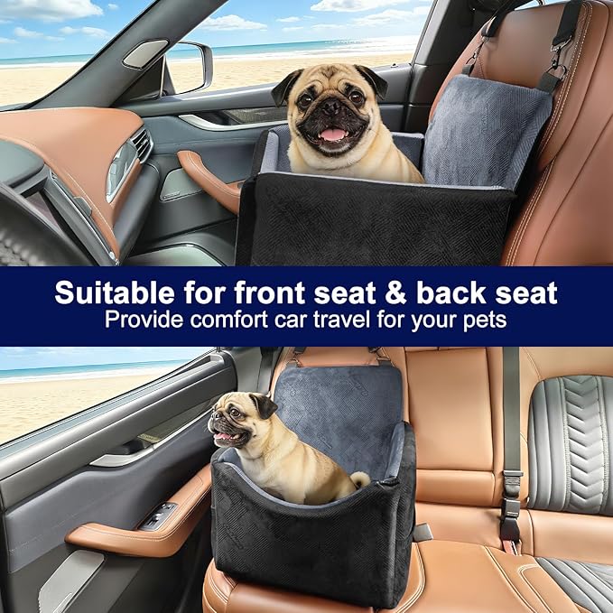 Dog Booster Car Seat for Small/Medium Dogs, Washable Dog Seats with Detachable Cover, Memory Foam Portable Pet Car Seat, Safety Belts, Storage Pockets, up to 30 lbs, Medium(Black)