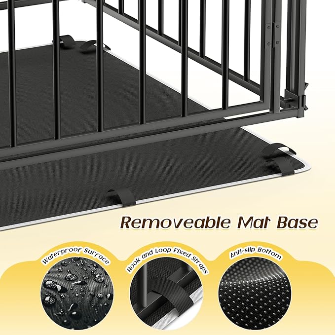 Pawaboo Heavy Duty Dog Crate, 56 inch Large Metal Dog Cage, Thickened Anti-bite Dogs Kennel with Mat, Dogs Playpen with Secure Top, Pet Cage Crate with Lock Door, Black