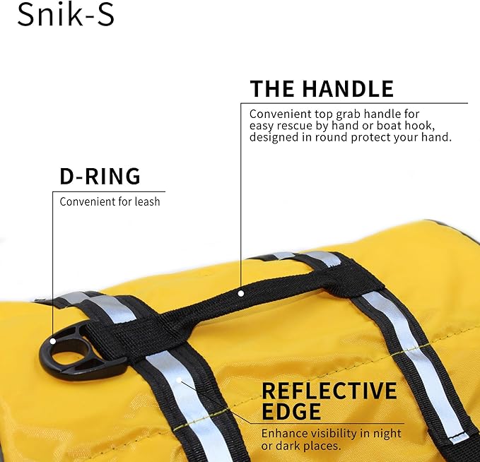 Dog Life Jacket Easy-Fit Adjustable Belt Pet Saver Swimming Safety Swimsuit Preserver with Reflective Stripes for Doggie (L, Yellow)