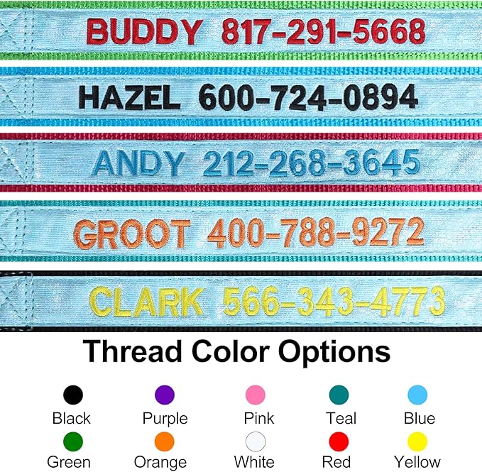 Personalized Glow in The Dark Embroidered Dog Collar, Luminous Custom Dog Collar with Name and Number, Fluorescent Glow Lighted Dog Collars for Night Adjustable Length Fits All Dogs