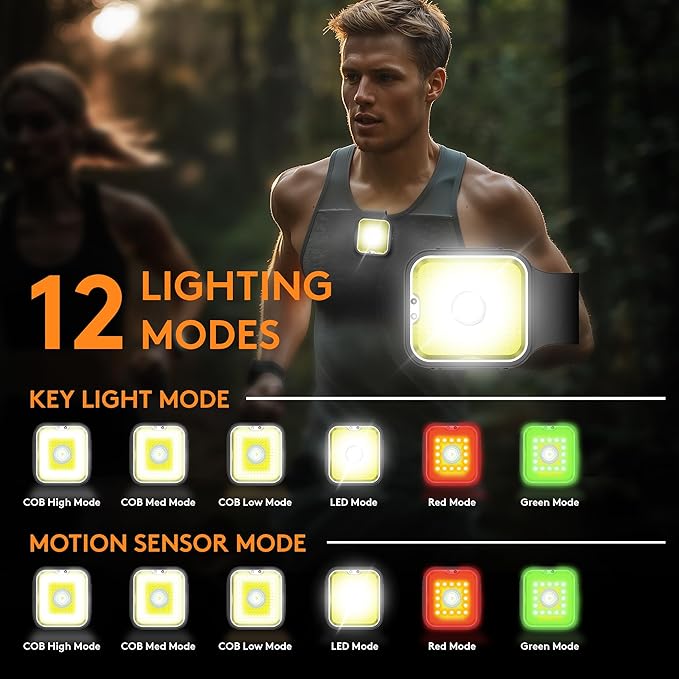 Yls Running Lights for Runners, Rechargeable Clip on Light with 12 Lighting Modes, LED Night Safety-Light for Walking, Camping, Hiking, Jogging, Outdoor Adventure, Black