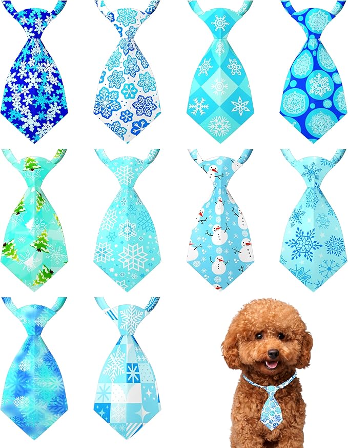 PET SHOW 10 Pack Winter Small Dog Ties Neckties for Doggies Cats Adjustable Neck Ties Girl Boy Pets Snowflake Costumes Puppy Grooming Accessories Holiday Party Gift Favor