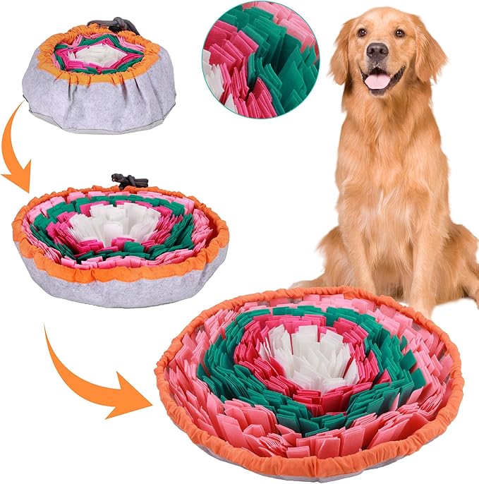 Dog Snuffle Mat, 2mm Thicken Interactive Toys for Pet, 17.7'' x 17.7'' Nosework Training Mats, Cats Bowl Travel Use Encourages Natural Foraging Skills, Comfortable Texture (Pink)