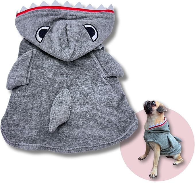 Pet Custom Dog Custom Cat Custom Hoodie, Sporty Look, Funny Gift, Halloween Holiday (Shark with Hat, Small)