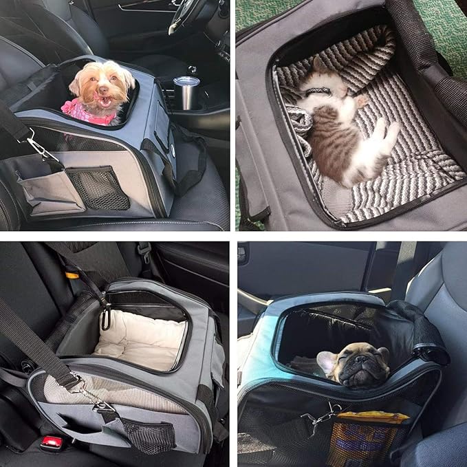 Pet Car Booster Seat Carrier Portable Travel Bag,Cat Small Dog Pet Puppy Travel Cage with Carry Straps,Collapsible Puppy Carrier Seat for Small Medium Pets Up to 22Bls