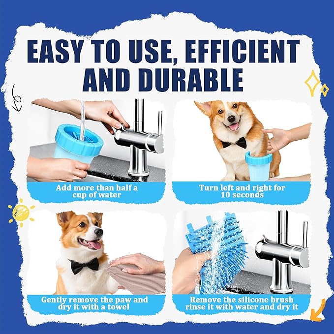 Dog Paw Cleaner Cup, Soft Silicone, Portable, Easy to Clean, Removes Mud and Dirt, Grooming Accessory for Home, Travel – Blue, M