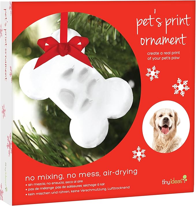 Tiny Ideas Christmas Dog Pawprint Bone Ornament, DIY Clay Impression Kit, Dog Christmas Tree Ornament, Memorial or New Pet Owner Keepsake