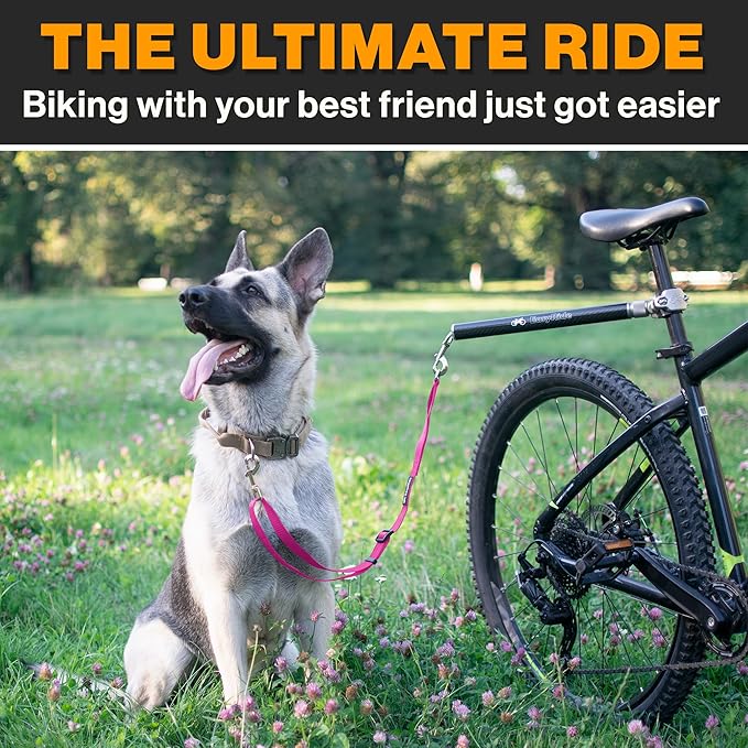 V2.0-180° Rotating Dog Bike Leash - with Shock Absorbers and Quick Attach Mechanism | Carbon Fiber | Detachable, Adjustable for The Smoothest Ride- Patent Pending (Magenta)