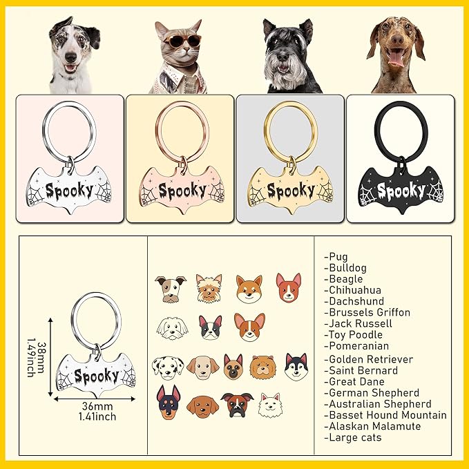 Bat Dog Tag - Personalized Christmas Dog Collar Tag – Goth Ghost Bat Pet ID Tags for Dogs & Cats, Christmas Accessories for Pet, Xmas Stocking Stuffers, Summon My Mom Dad, Cute Winter Gifts for Pets