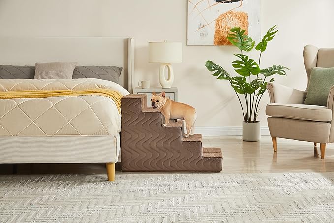 Dog Stairs for Bed, Dog Steps for High Bed, Pet Steps for Small Dogs and Cats, Non-Slip Balanced Pet Ramp Indoor (Brown, 18.2" H x 15" W x 24" L, 4)