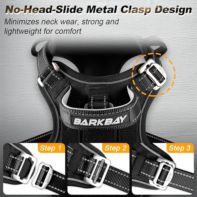 BARKBAY Service Dog Vest Tactical Dog Harness Medium Large Sized Dog Tags Personalized No Pull Adjustable Harness Reflective K9 Working Training Easy Control Military Molle System(Black,L)