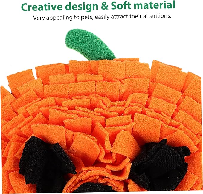 Pumpkin Snuffle Mat for Large Dogs Bright Sniffing Feeding Toy Safe Fleece Material Space-Saving Design Easy to Clean Lifespan for Interactive Play