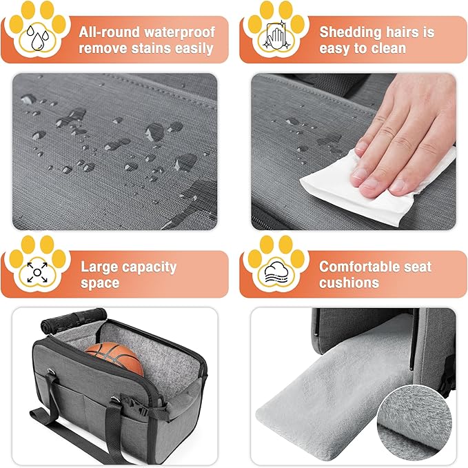 WOYYHO 18 lbs Console Dog Car Seat Luxury Center Console (Width >9in) Dog Car Bed Carseat with Soft Cushion and Safety Belt, Easy Install Stable No Shaking, Waterproof Anti-Slip PU Leather