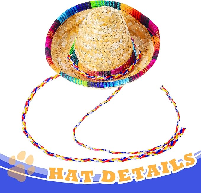 Saintrygo Dog Sombrero Hat Pet Christmas Costume Straw Mexican Hat and Dog Bandana Pet Triangle Bib for Mexican Cowboy Christmas Decorations