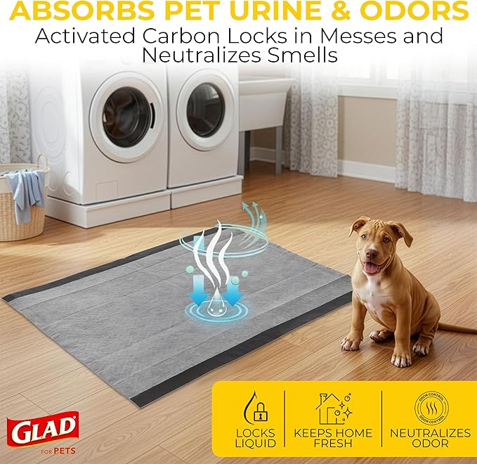 Glad for Pets JUMBO-SIZE/XL Charcoal Puppy Pads, All-in-One | Black Training Pads That ABSORB & Neutralize Urine Instantly | New & Improved Quality, 50 Count - 4 Pack