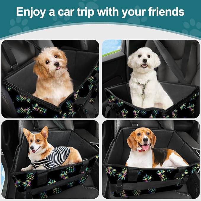 Skymoon Small Dog Car Seat for Small Dogs, Dog Booster Car Seat with Clip-On Safety Leash Adjustable Straps Storage Pockets Puppy Pet Car Seat for Small Dogs Cats (Pineapple)