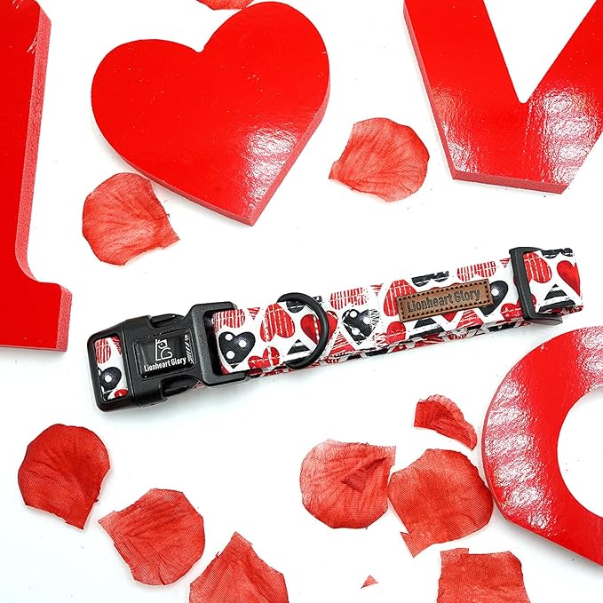 Lionheart glory Valentine's Dog Collar-Red Hearts Cute Spring Dog Collar for X-Small Dogs Female Male Adjustable Heavy-Duty Puppy Collar Holiday Pet Gift