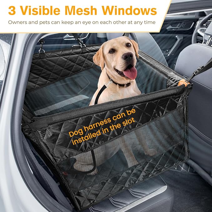 Pecute Dog Car Seat, Back Seat Extender for Dogs, Upgraded Sofa Leather, Breathable Mesh Sides, Hard PVC Panels Bottom Support to 330 lbs, for Cars/Mid-Size SUV/Small Truck
