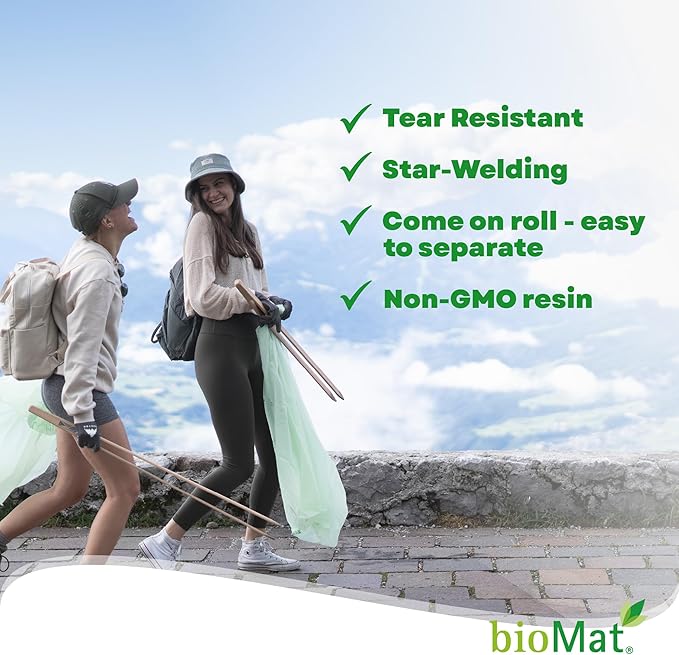 bioMat 64 Gallon Compostable Trash Bags, 10 Count, Extra Large Kitchen Compost bags for Food Waste, BPI ASTM D6400 Certified Kitchen Food Scrap Waste Bags