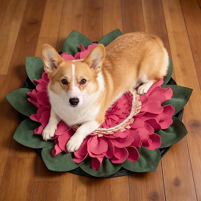 Snuffle Mat for Dogs Cat Pet Treats Slow Feeding Mat Durable Interactive Puzzle Toys for Stress Relief, Encourages Natural Foraging Skills, Enrichment to Keep Dogs Busy Round 20Inch(Hot Pink)
