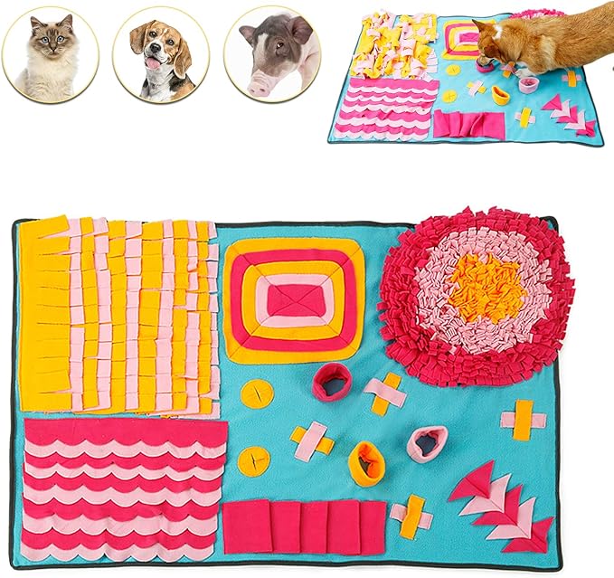 Dog Snuffle Mat Treat Blanket, Pet Puzzle Activity Mat for Stress Release, Nose Work Mat for Slow Feeding and Foraging Training Colorful