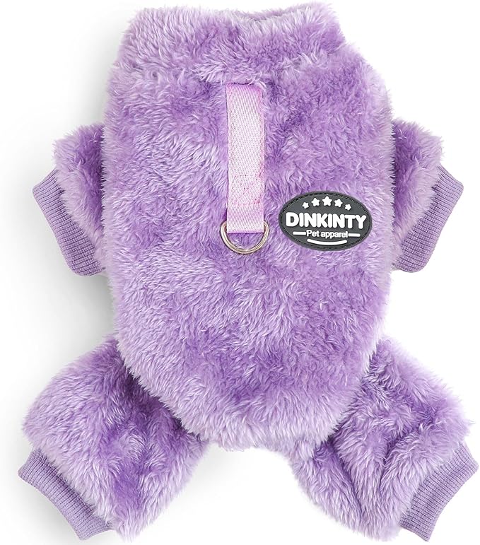 Small Dog Sweater Fleece Dog Pajamas Winter Warm Puppy Sweater Thermal Soft Puppy Pjs Coat Stretchy Jumpsuit Doggie Pet Clothes Outfits Cat Apparel (Purple, Small)