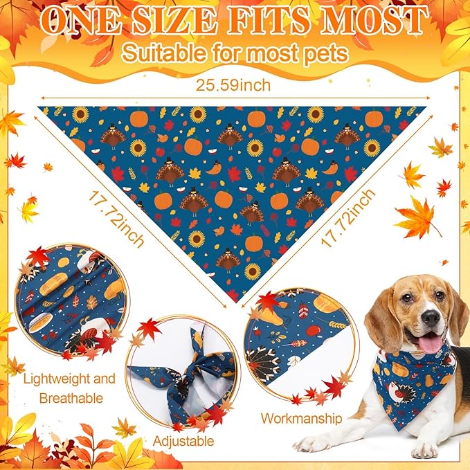 Amylove 120 Pcs Dog Bandanas Bulk Holiday Triangle Dog Pack Puppy Kerchief Bandana Adjustable Pet Scarf for Pet Cat Costume Accessories Decor(Turkey)