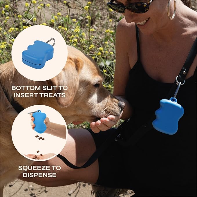 Springer Dog Treat Pouch for Effort-Free Squeeze Dispensing - Easy-Fill, Food-Grade Silicone Treat Pouches for Pet Training - Includes Carabiner-Blueberry