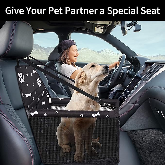 Elevon Dog Car Seat, Doggy Car Seat with PVC Support Tube and Safety Belt, Breathable & Anti-Collapse Puppy Car Seat, Easy to Assemble, Pet Car Seats for Small and Medium Dogs (Black, Bone)