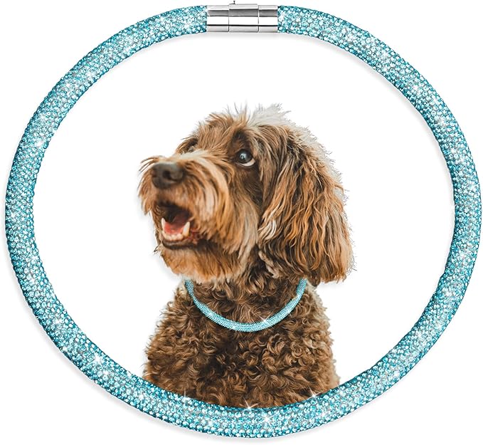 Stylish and Luxurious Diamond Dog Collar,Magnetically Absorbent Clasp,Full Diamond Design,Perfect for Wedding and Everyday Walking - Blue Diamons Necklace Collar for Small Dogs,14''