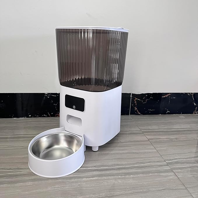 Automatic Pet Feeder with Timer, Portion Control and LCD Display, Programmable Food Dispenser for Cats and Dogs, 6L Capacity with Stainless Steel Bowl