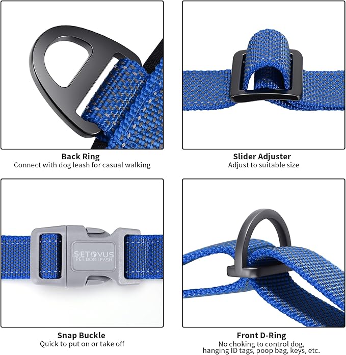 No Pull Dog Harness, Reflective Puppy Harness with Soft Padded Handle, Escape Proof/Quick Fit Adjustable Pet Harness for Small Medium Large Dogs, Easy for Training Walking (Blue, M)