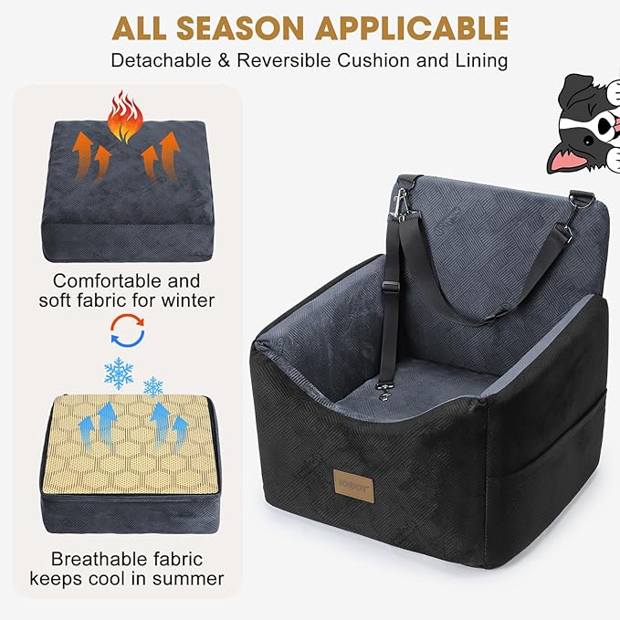 JOEJOY Dog Car Seat for Small/Medium Dogs, Memory Foam Dog Booster Seat with Washable Cover, Travel Safety Pet Car Seat with Storage Pockets for Dogs up to 30 lbs