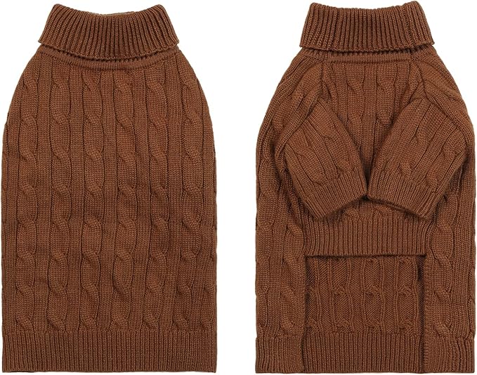 Small/Medium Dog Sweater, Warm Dog Winter Coat w/Sleeves, Comfortable High Neck Premium Dog Clothes for Bulldog-Best for Holidays, Daily Walks L Brown