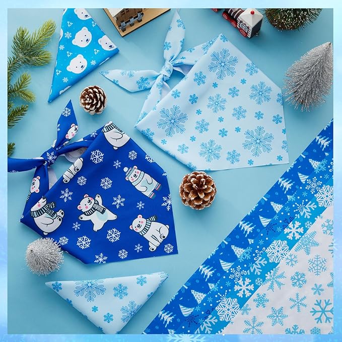 Preboun 50 Pcs Winter Dog Bandanas Bulk Blue Snowflakes Snowmen Bandanas for Dogs Triangle Kerchief Bibs Scarf Set for Pet Costume Photo Props Accessories Pet Shops, 25 Styles (19.7 x 13.8 x 13.8)