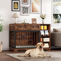 Dog Crate Furniture 47", Large Dog Crate TV Stand with 2 Drawers and 4 Shelves, Wooden Dog Kennel Indoor, Decorative Dog Cage with Storage for Large Dogs, Brown